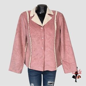 Russ Berens MEDIUM Pink Faux Suede Sherpa Lined Jacket Microfiber Button Front